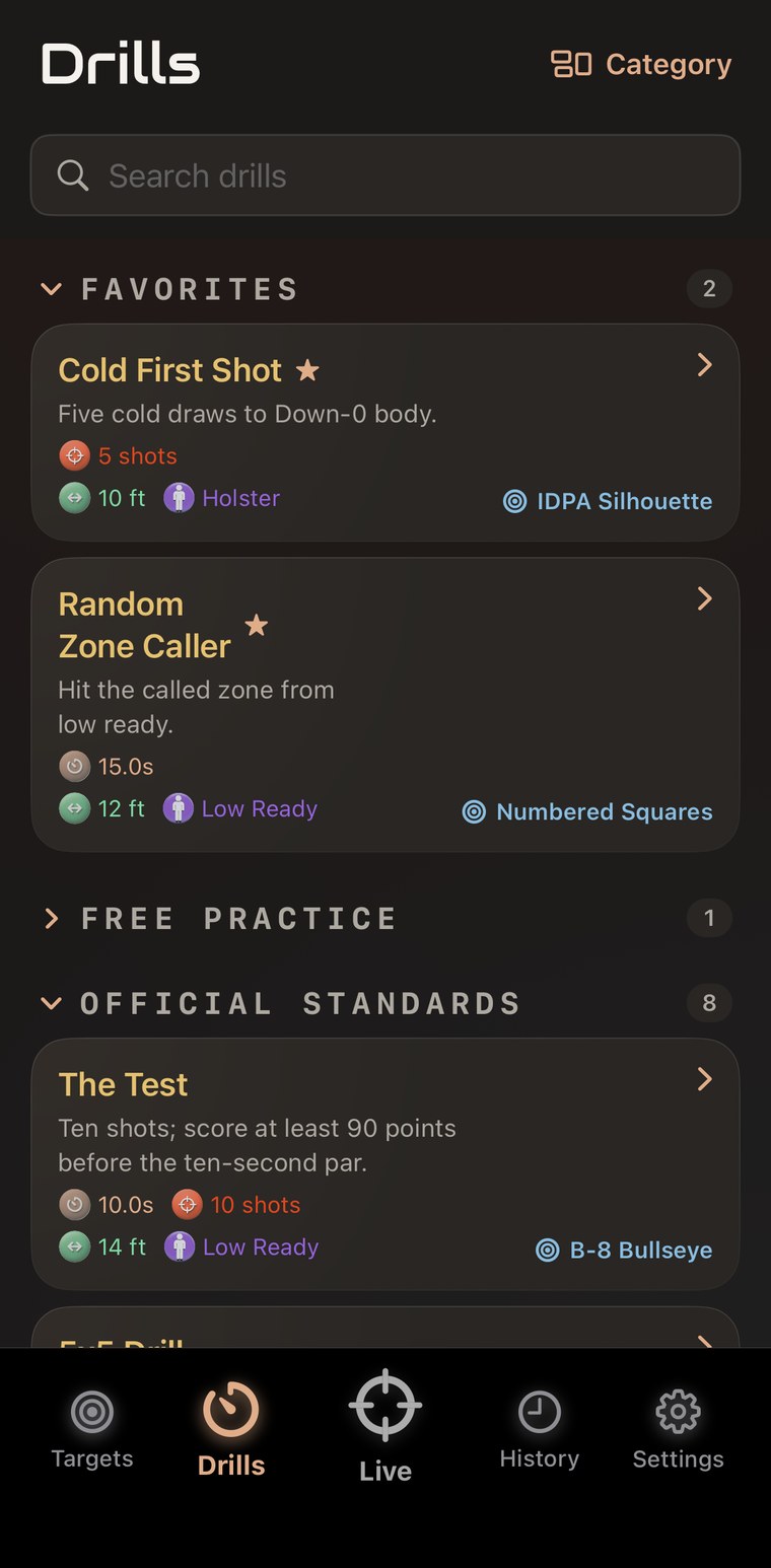 Drills library with favorites and official standards
